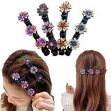 4Pack Crystal Stone Braided Hair Clips Flower Hair for Women Girls
