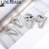 4Pairs Silver CZ Crystal Triangle Earrings Party Jewelry