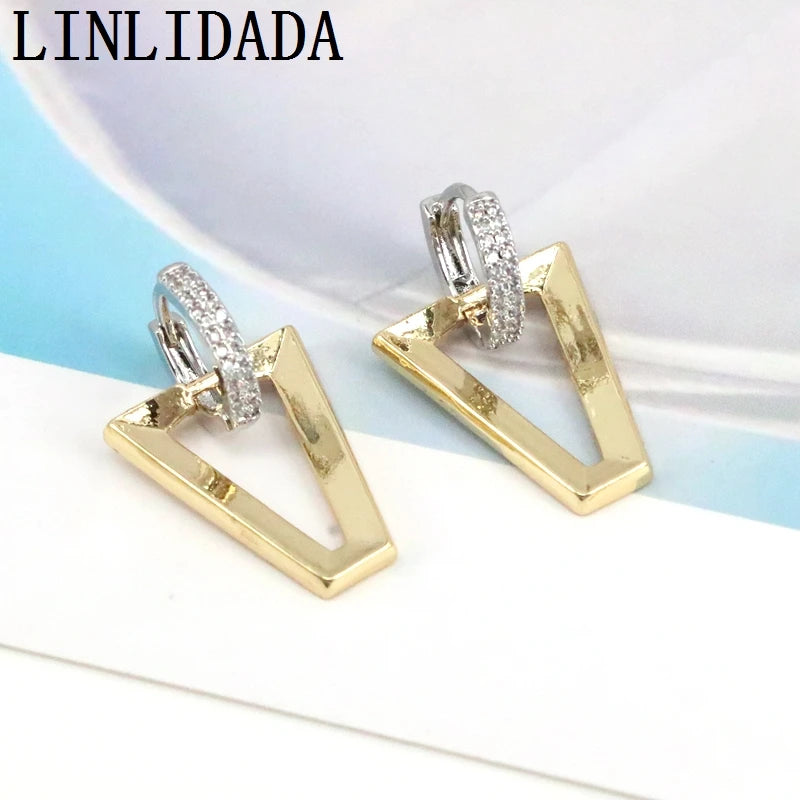 4Pairs Silver CZ Crystal Triangle Earrings Party Jewelry