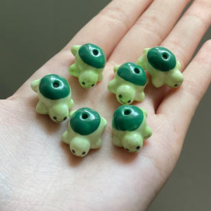 4Pcs Green Back Turtle Ceramic Beads DIY Loose Porcelain Beads
