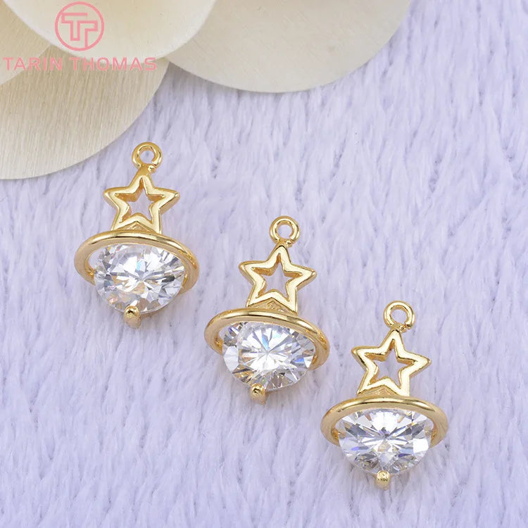 4pcs 17*11mm 24K Champagne Brass Zirconia Tree Charms Pendant Jewelry