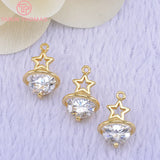 4pcs 17*11mm 24K Champagne Brass Zirconia Tree Charms Pendant Jewelry