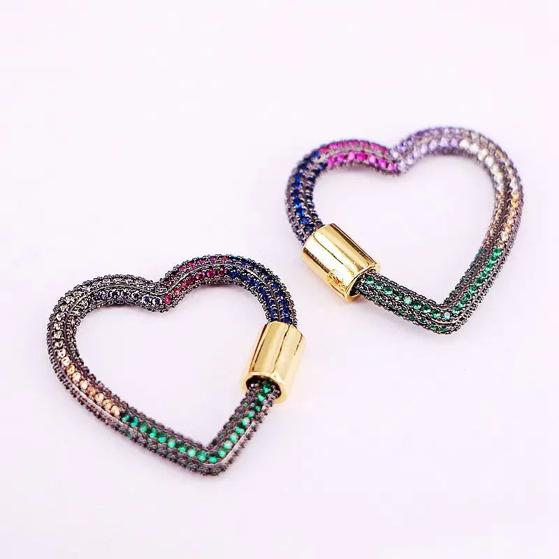 Heart Lock Carabiner Pendant CZ Clasp