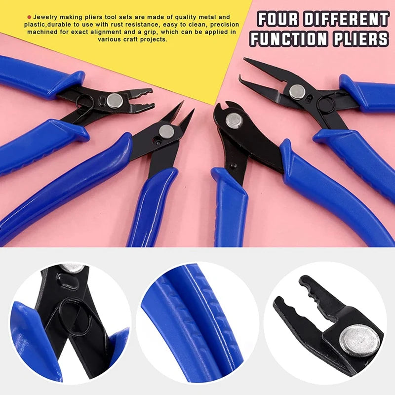 4Pcs Jewelry Making Pliers Set, Crafting Tool Kit with Crimping and Cutters