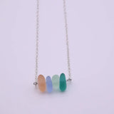 4Pcs Sea Glass Necklace Silver Pendant Women Christmas Gift Beach Jewelry