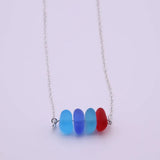 4Pcs Sea Glass Necklace Silver Pendant Women Christmas Gift Beach Jewelry