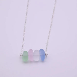 4Pcs Sea Glass Necklace Silver Pendant Women Christmas Gift Beach Jewelry