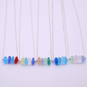 4Pcs Sea Glass Necklace Silver Pendant Women Christmas Gift Beach Jewelry
