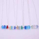 4Pcs Sea Glass Necklace Silver Pendant Women Christmas Gift Beach Jewelry