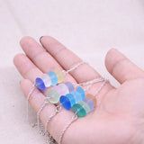 4Pcs Sea Glass Necklace Silver Pendant Women Christmas Gift Beach Jewelry