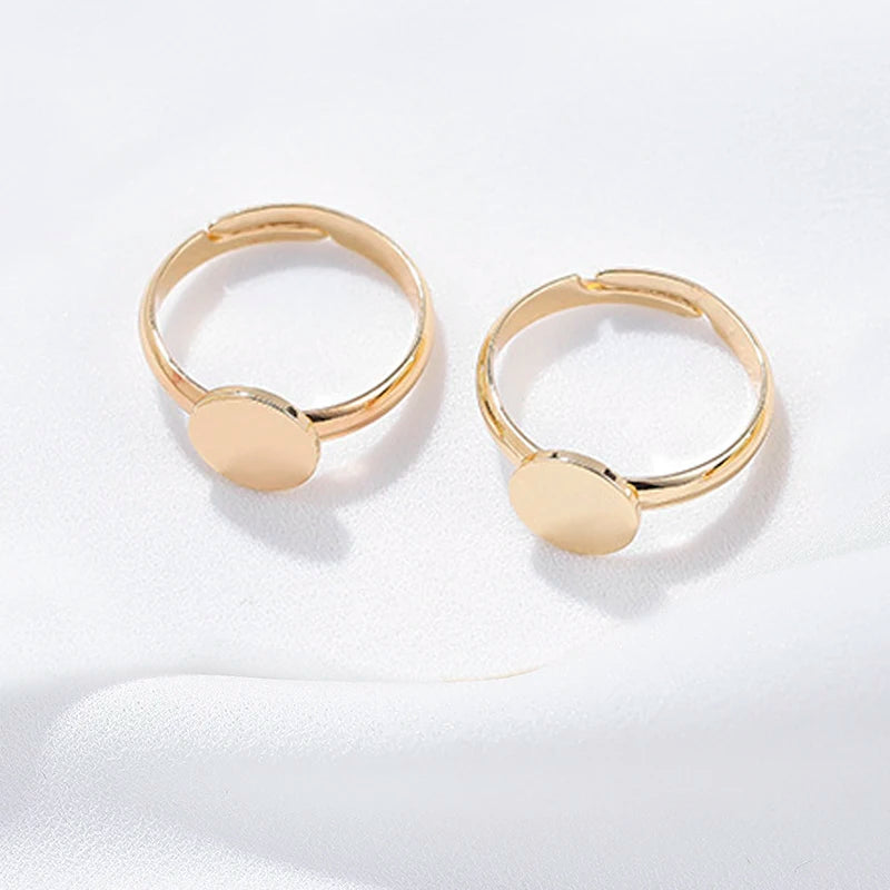 4Pcs Adjustable 14K Plated Copper Flat Circle Pad Bezel Ring Base 8MM Setting
