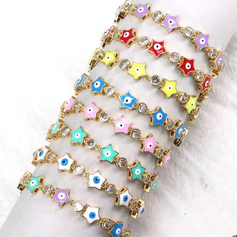 Adjustable Rainbow Evil Eye Star Chain Bracelets Set of 4