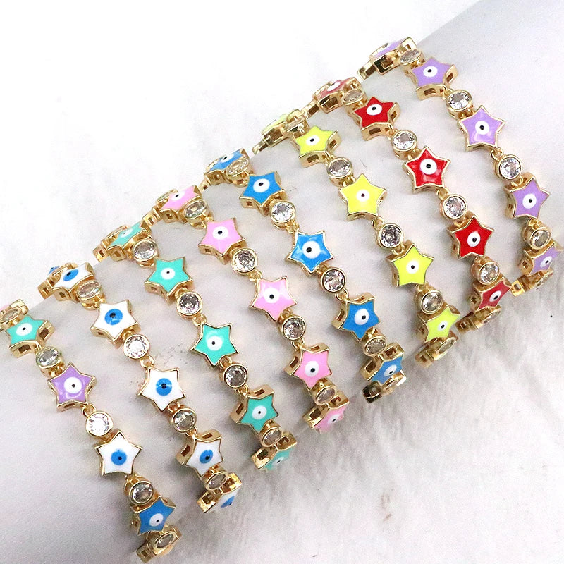 Adjustable Rainbow Evil Eye Star Chain Bracelets Set of 4