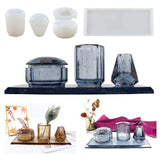 4Pcs Resin Silicone Mould - Bath Storage Box, Toothbrush Holder, Pen Holder Vase