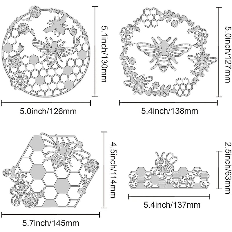 4Pcs Bees Wreath Metal Cutting Dies for DIY Scrapbooking Card Making