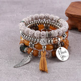 Boho Pink Tassel Bracelet Set I Love You Feather Beads Bang