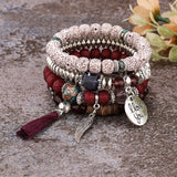 Boho Pink Tassel Bracelet Set I Love You Feather Beads Bang