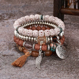 Boho Pink Tassel Bracelet Set I Love You Feather Beads Bang