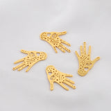 4Pcs Brass 18K Plated Tarot Style Charms Moon Eye Hamsa Hand Lucky Charm Pendant