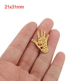 4Pcs Brass 18K Plated Tarot Style Charms Moon Eye Hamsa Hand Lucky Charm Pendant
