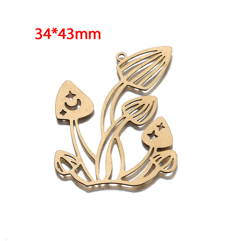 4Pcs Brass Mushroom Charms Moon Phases Star Pendants Diy Boho Jewelry