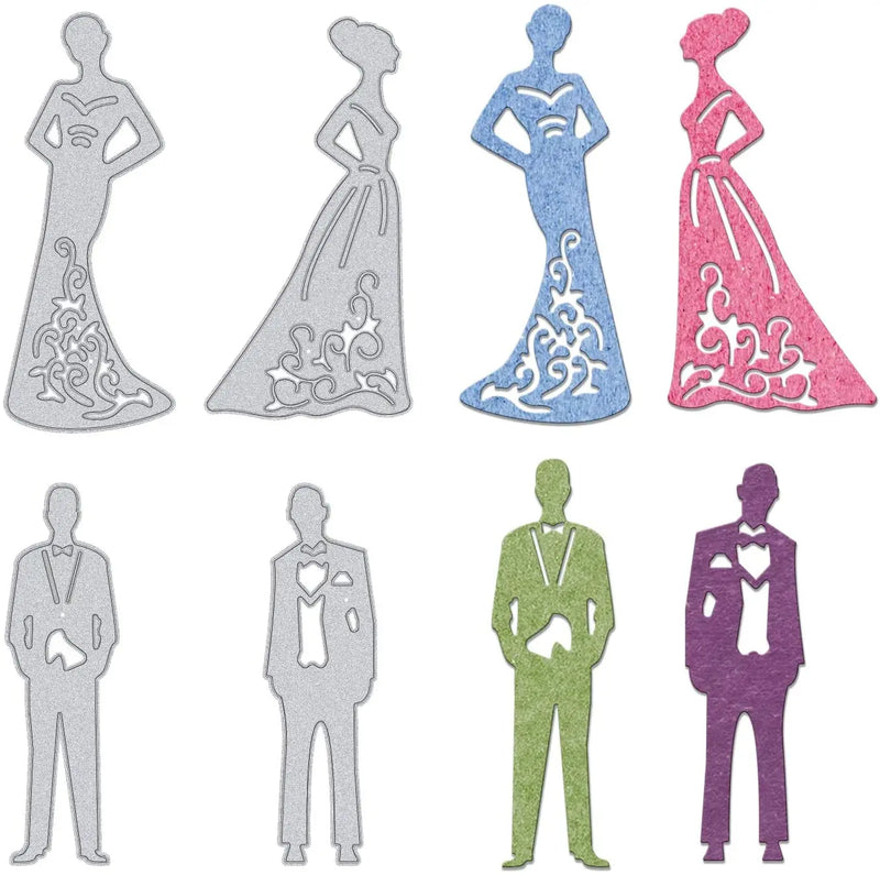 4Pcs Bride Groom Wedding Metal Cutting Dies Stencil Template