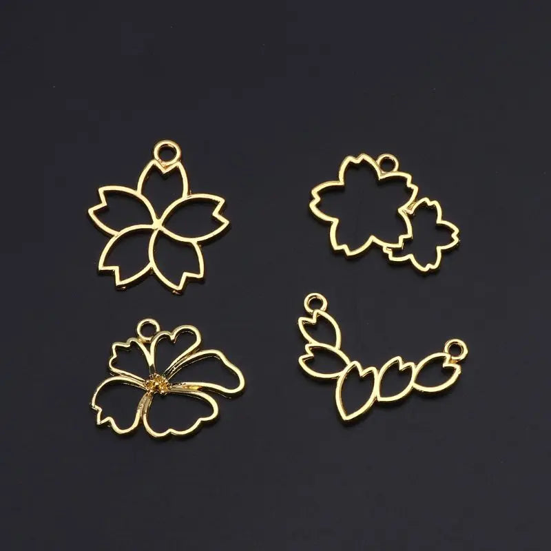4Pcs Cherry Flowers Blank Frame Pendant Open Bezel Setting UV Resin Jewelry