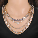 4Pcs Multilayer Crystal Choker Necklace Set Boho Wedding Jewelry