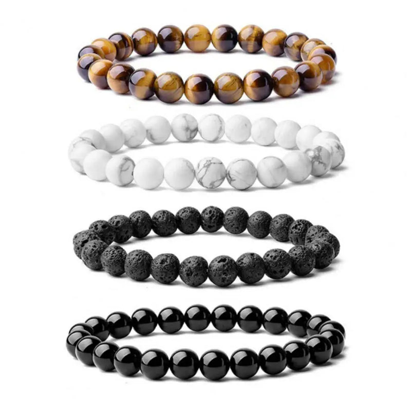 4Pcs Couples Tiger Eye Bracelets Natural Stones Elastic Stress Relief