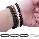 4Pcs Couples Tiger Eye Bracelets Natural Stones Elastic Stress Relief