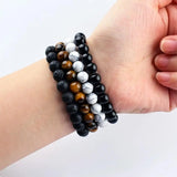 4Pcs Couples Tiger Eye Bracelets Natural Stones Elastic Stress Relief
