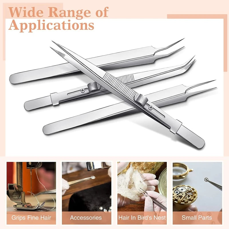 4Pcs Curved Pointy Tweezers Angled for Crafts Electronics Jewelry Making