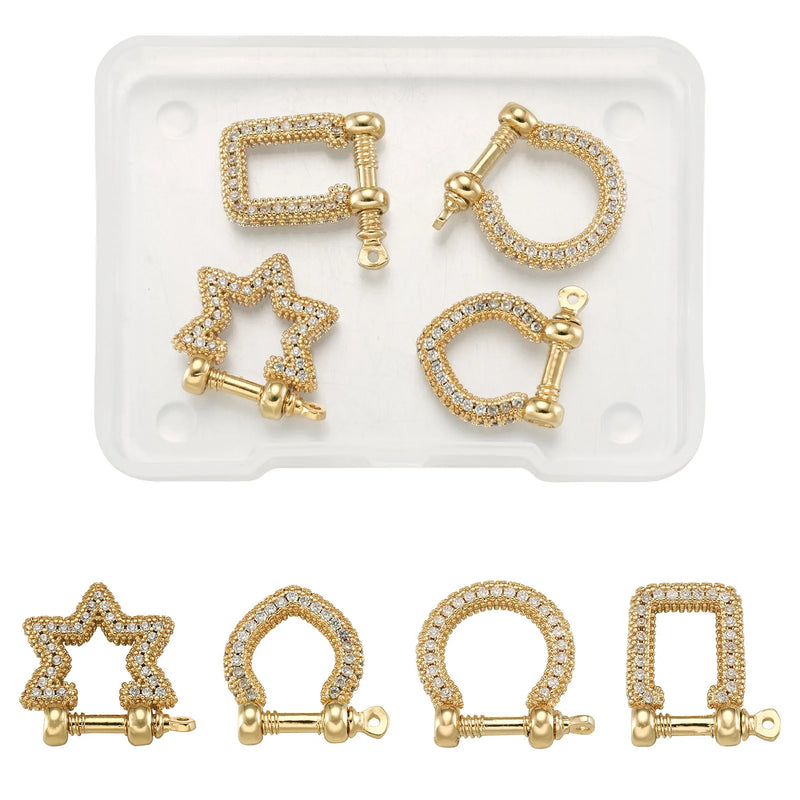 4Pcs Brass CZ Star Oval Rectangle Clasps Bracelet Jewelry Findings