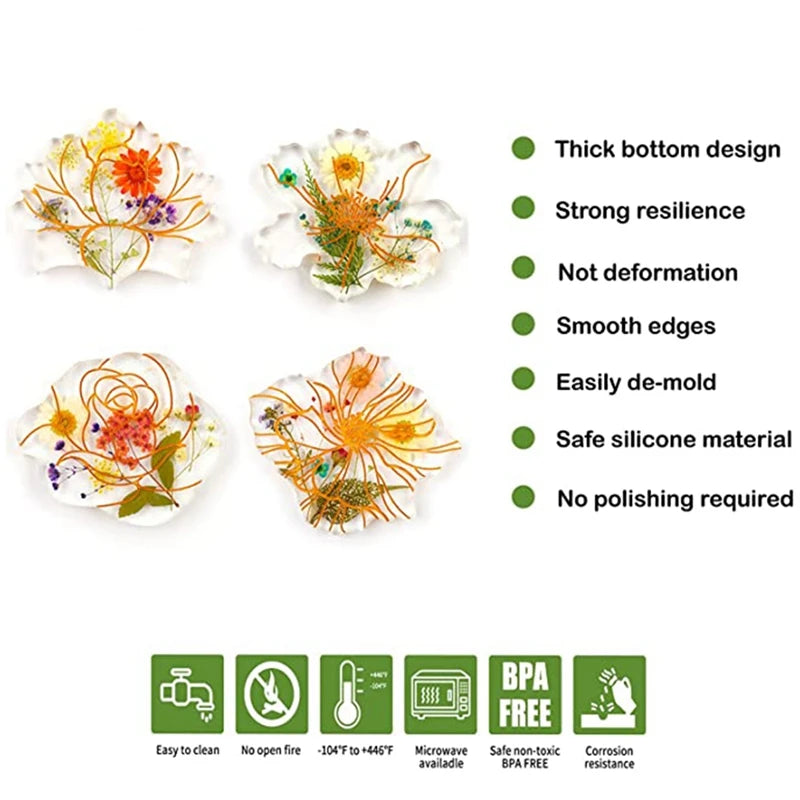 4Pcs Flower Resin Coaster Mold DIY Silicone Placemat Tea Cup Table