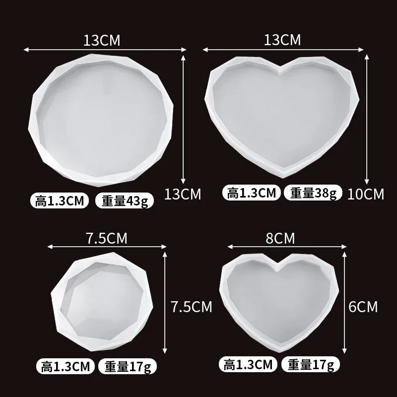 4Pcs Heart Shaped Round Coaster Silicone Mold