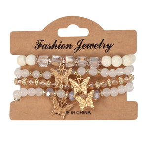 4Pcs Butterfly Charm Bracelet Set Crystal Beads Chain Bangle Female Jewelry