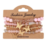 Butterfly Charm Bracelet Set Crystal Beads Chain Bangle Female Jewelry