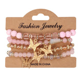 4Pcs Butterfly Charm Bracelet Set Crystal Beads Chain Bangle Female Jewelry