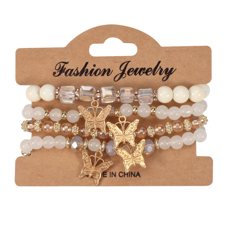 4Pcs Butterfly Charm Bracelet Set Crystal Beads Chain Bangle Female Jewelry