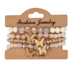 Butterfly Charm Bracelet Set Crystal Beads Chain Bangle Female Jewelry