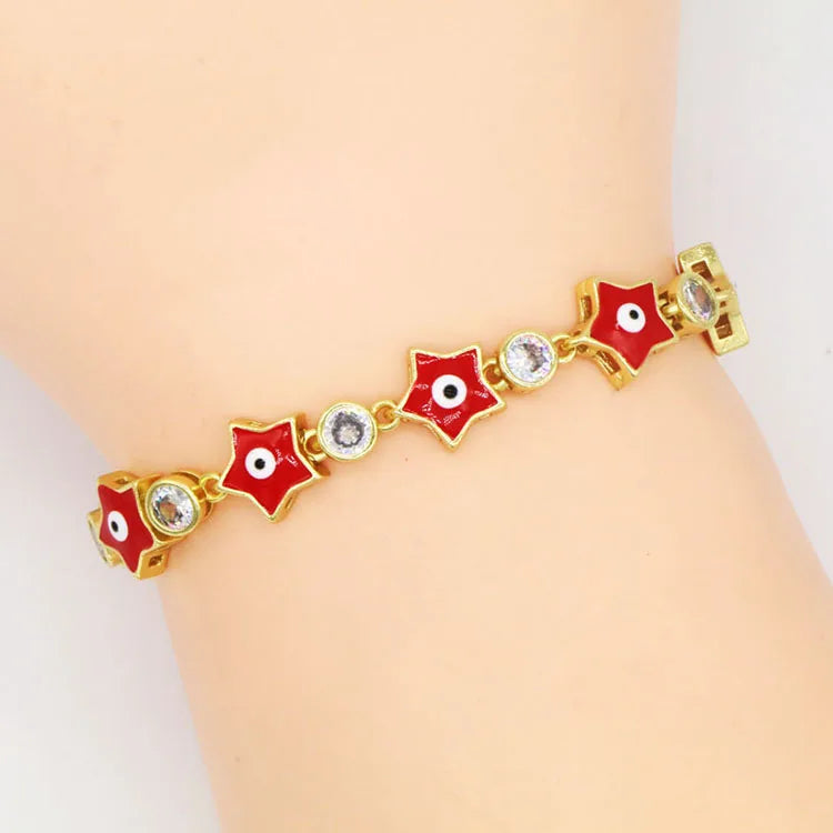 4Pcs Rainbow Enamel Star Evil Eye CZ Tennis Chain Bracelets