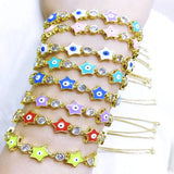 4Pcs Rainbow Enamel Star Evil Eye CZ Tennis Chain Bracelets