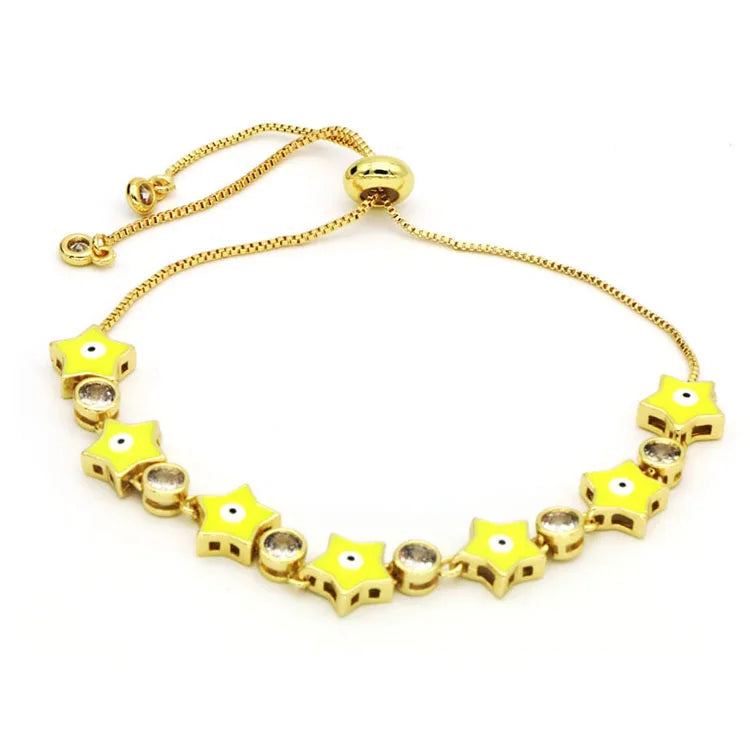 4Pcs Rainbow Enamel Star Evil Eye CZ Tennis Chain Bracelets