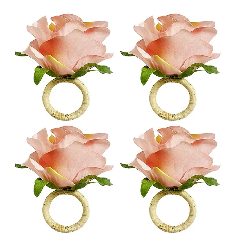 4Pcs Flower Napkin Rings Table Decorations for Wedding