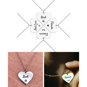 4Pcs Four-leaf Clover Carved Letter Necklaces Stainless Steel Pendant Jewelry