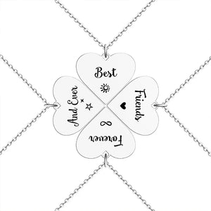 4Pcs Four-leaf Clover Carved Letter Necklaces Stainless Steel Pendant Jewelry