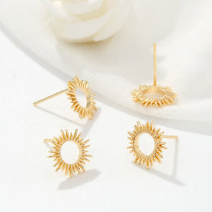 4Pcs Plated Brass Sun Ear Stud Sunshine Celestial Sunburst Earrings