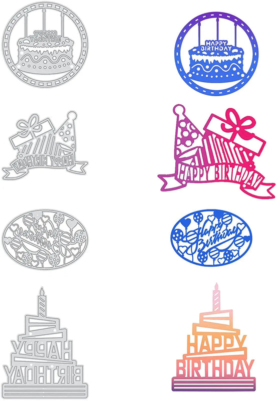 4Pcs Happy Birthday Cake Cutting Dies for DIY Scrapbooking - Matte Platinum