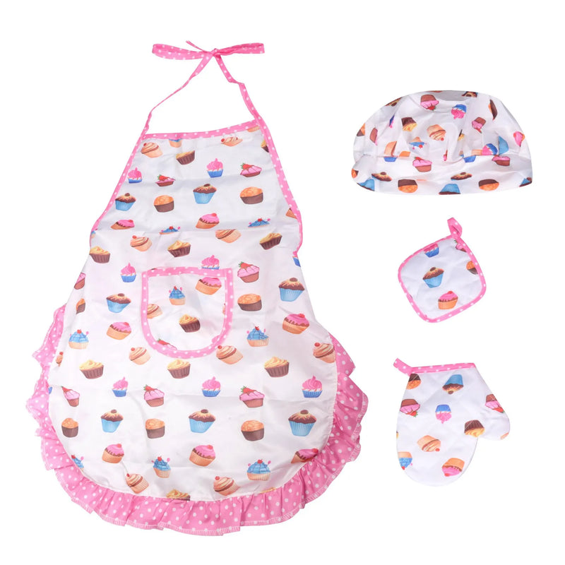 4Pcs Kids Cooking Set Apron Chef Hat for Toddler Dress Up