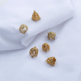 4Pcs Brass Flower Bell Filigree Bead Cone Caps, Zirconia Tassel End Caps